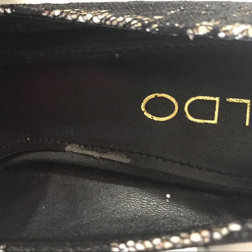 🛍 Aldo Black Lace Overlay Peep Toe Heels - Picture 7 of 8